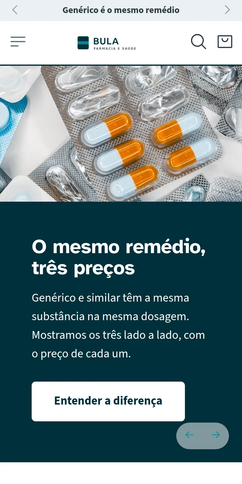 Primeira dobra da loja de demonstração Bula no celular
