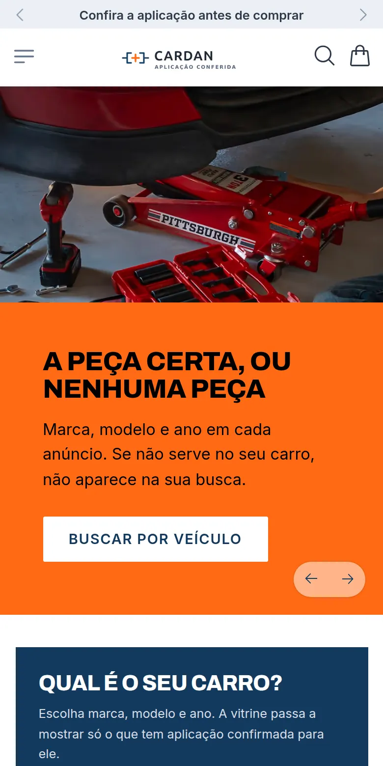 Primeira dobra da loja de demonstração Cardan no celular