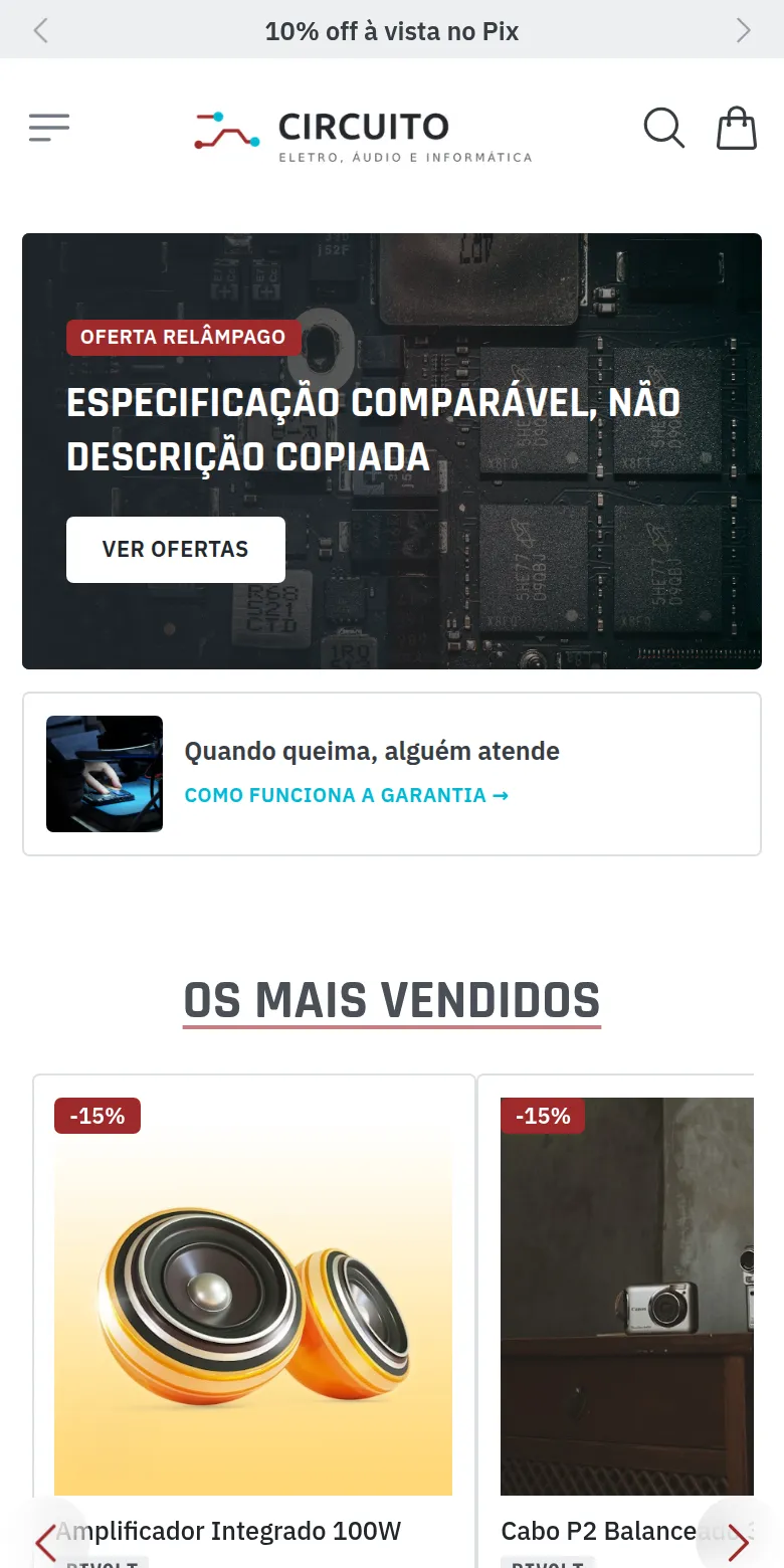 Primeira dobra da loja de demonstração Circuito no celular