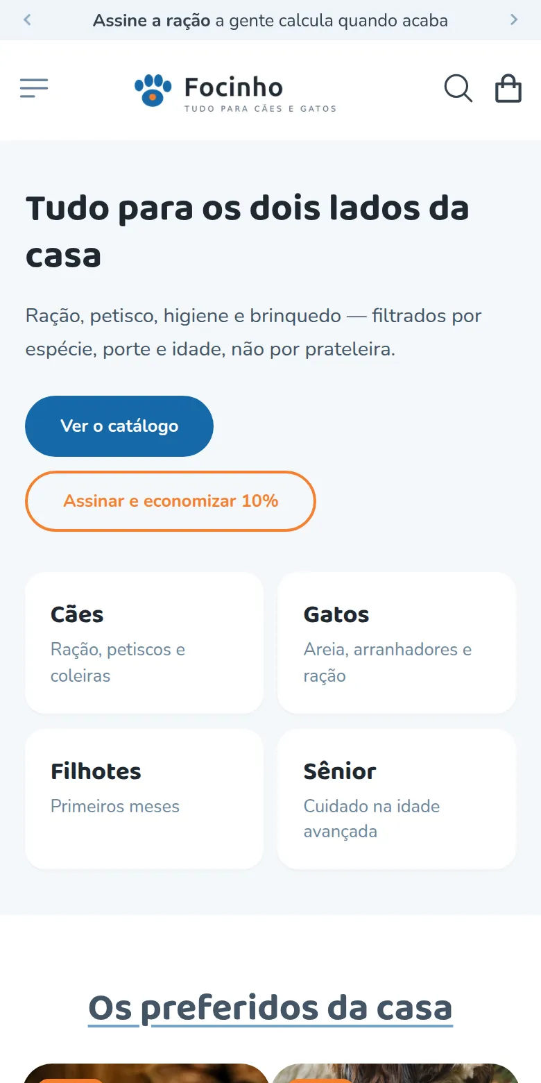 Primeira dobra da loja de demonstração Focinho no celular