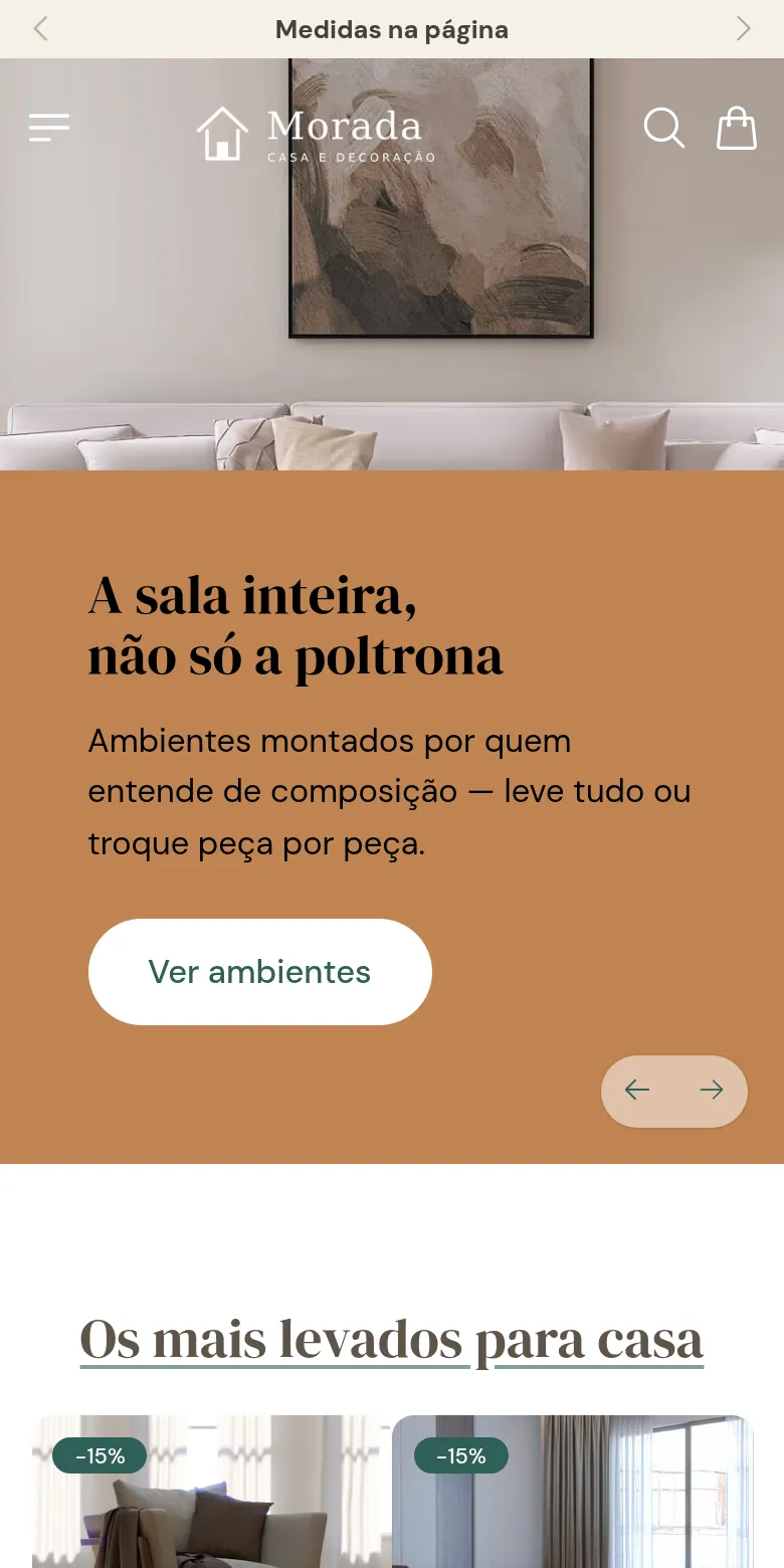 Primeira dobra da loja de demonstração Morada no celular