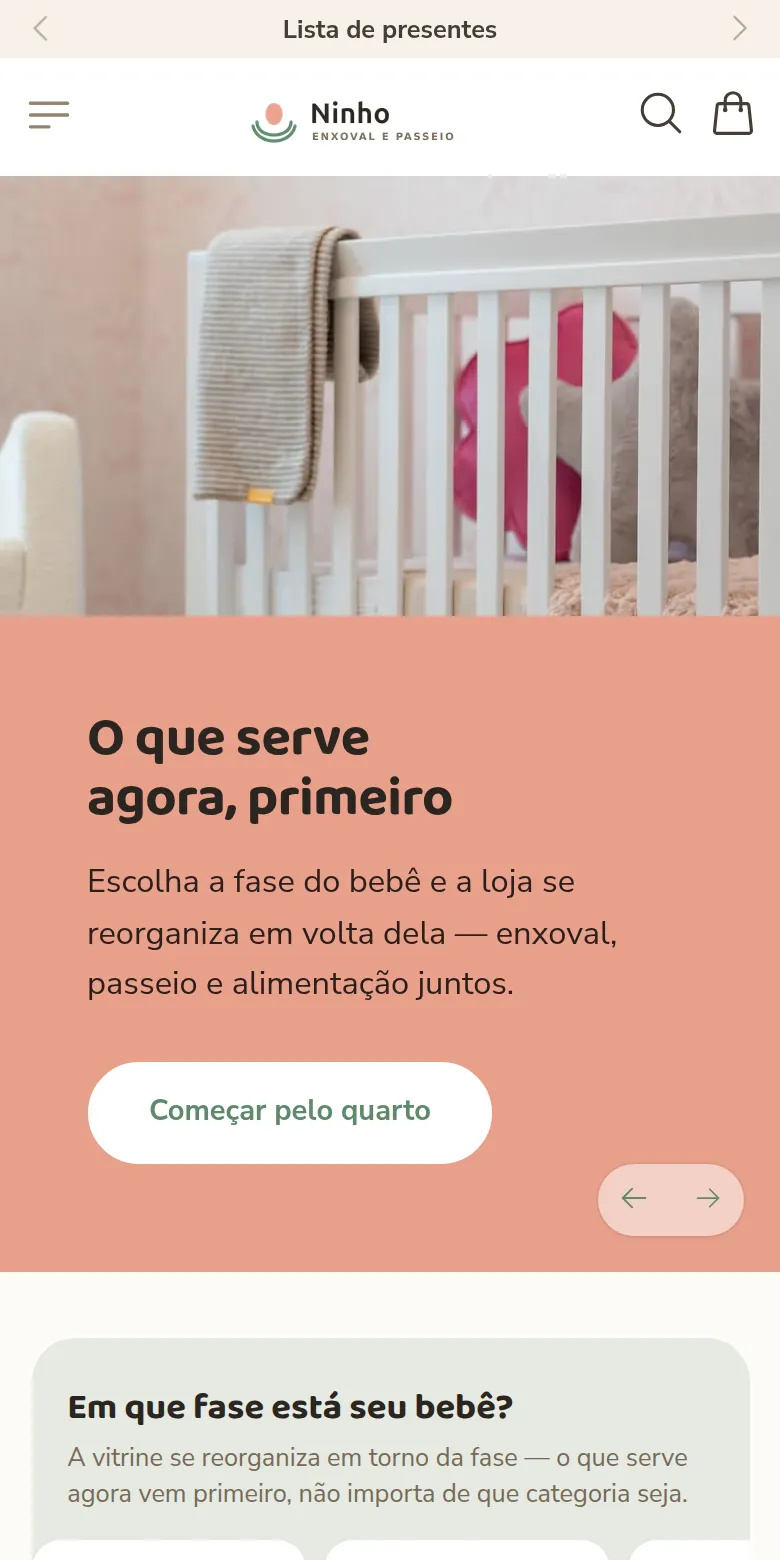 Primeira dobra da loja de demonstração Ninho no celular